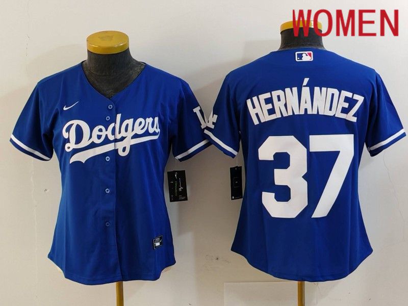 Women Los Angeles Dodgers #37 Hernandez Blue Nike Game 2024 MLB Jersey style 7261->women mlb jersey->Women Jersey